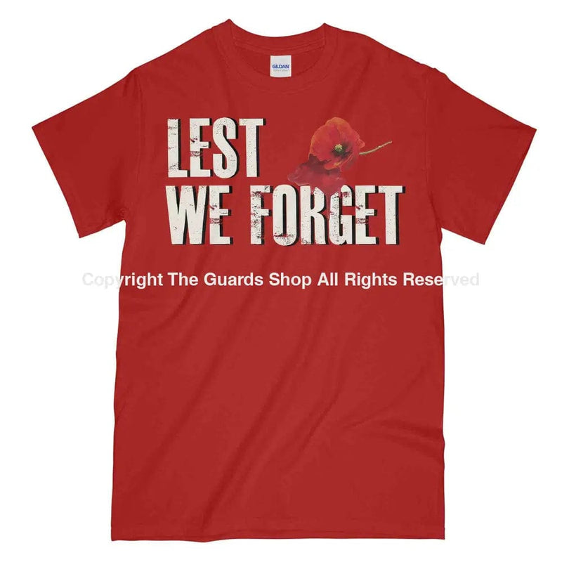 Lest We Forget Bleeding Poppy Printed Unisex T-Shirt Mens Small - 34/36 Inch Chest / Red