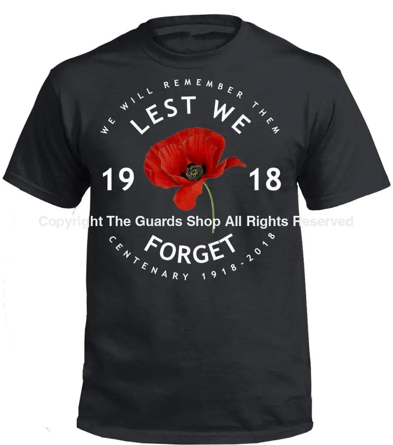 Poppy Lest We Forget Centenary Printed T-Shirt Small - 34/36’ / Black T-Shirt