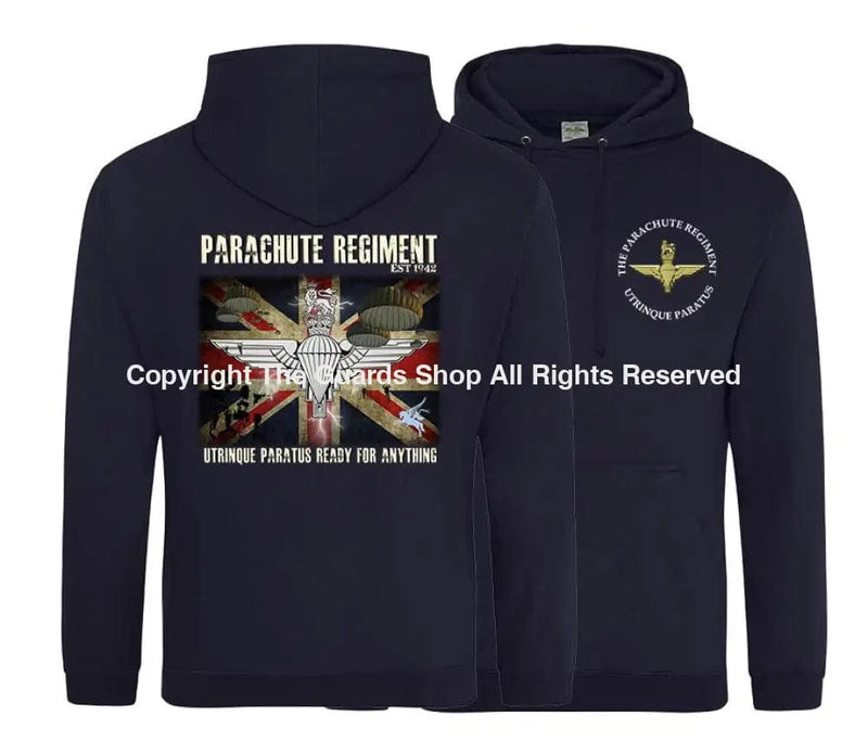 The Paras ’Ready For Anything’ Double Side Printed Hoodie Xs - 34 Inch Chest / New French Navy