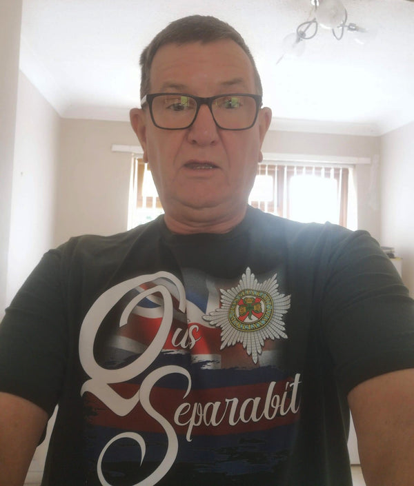 IRISH GUARDS VETERAN Showing Off His New T-Shirt