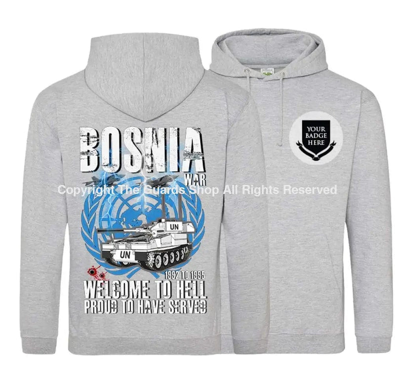 Bosnia Welcome To Hell Cvrt Double Side Printed Hoodie Xs - 34 Inch Chest / Heather Grey (Armed