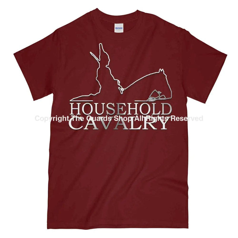 Household Cavalry Horse Guard Printed Polished Metal Affect T-Shirt Small - 34/36’ / Maroon