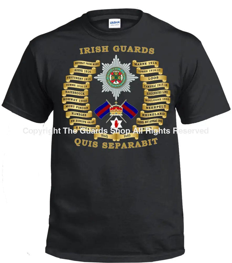 Irish Guards Battle Honours Printed T-Shirt Small - 34/36’ / Black T-Shirt
