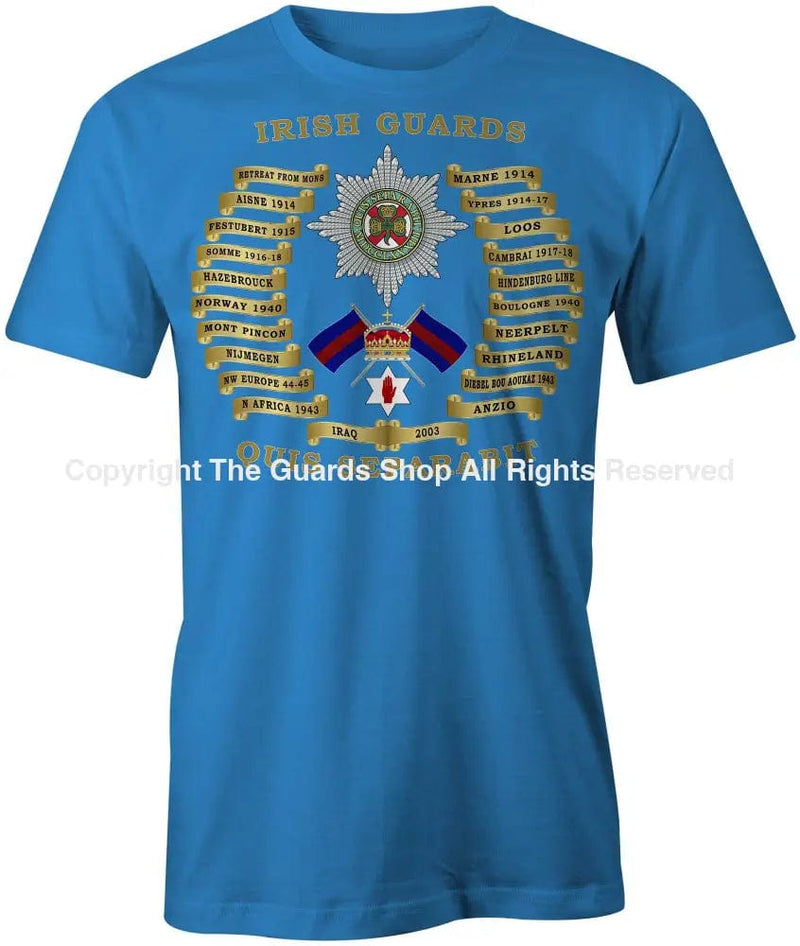 Irish Guards Battle Honours Printed T-Shirt Small - 34/36’ / Carolina Blue T-Shirt