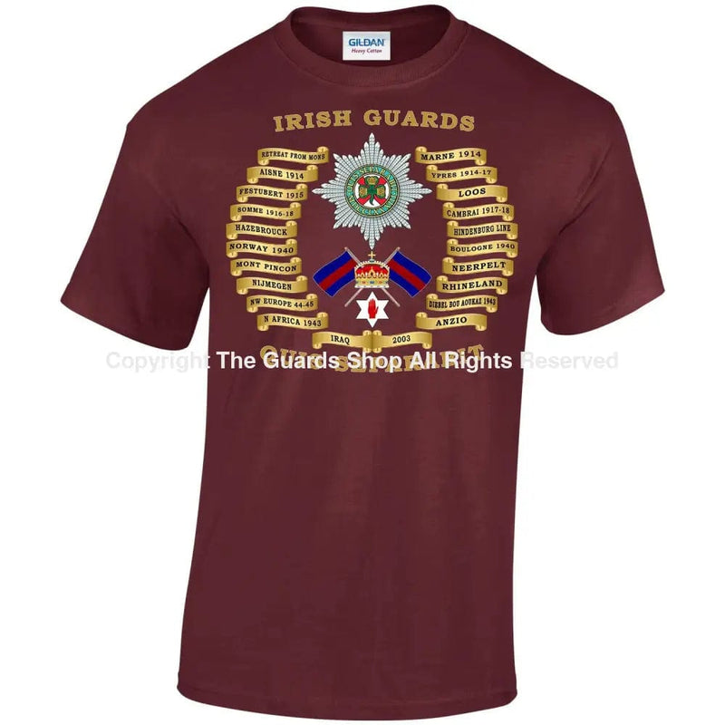 Irish Guards Battle Honours Printed T-Shirt Small - 34/36’ / Maroon T-Shirt