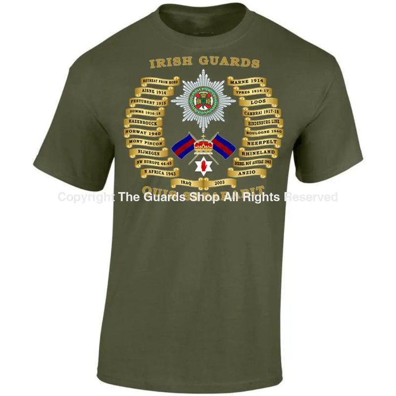 Irish Guards Battle Honours Printed T-Shirt Small - 34/36’ / Military Green/Olive T-Shirt