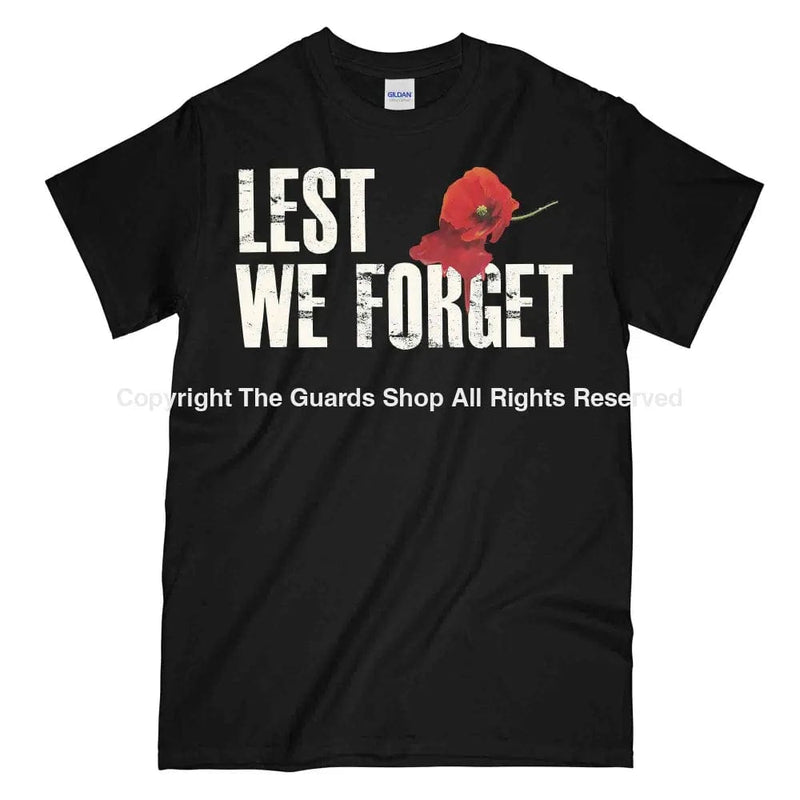Lest We Forget Bleeding Poppy Printed Unisex T-Shirt Mens Small - 34/36 Inch Chest / Black