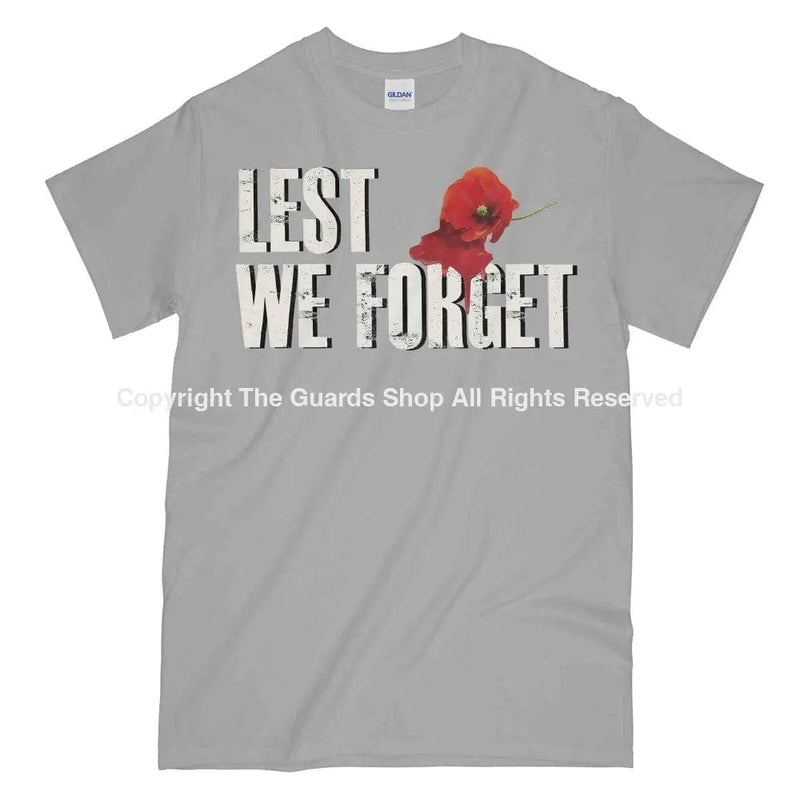 Lest We Forget Bleeding Poppy Printed Unisex T-Shirt Mens Small - 34/36 Inch Chest / Sports Grey