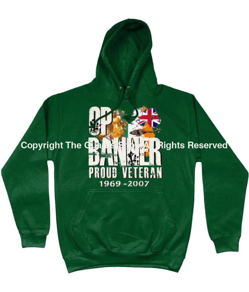Op Banner Proud Veteran Front Printed Hoodie Xs - 34 Inch Chest / Bottle Green Hoodie (Armed Forces)