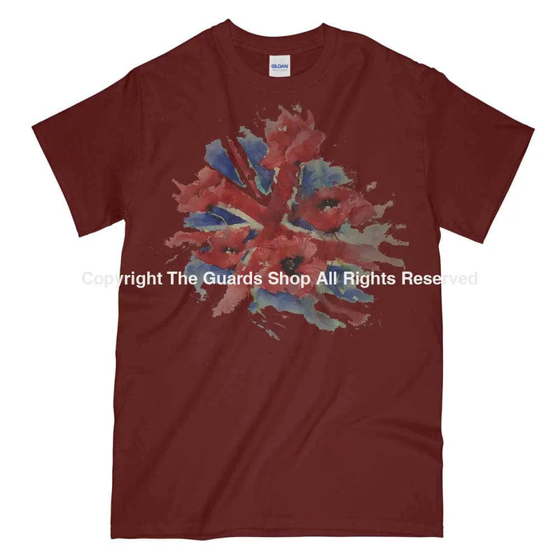 POPPIES ON UNION FLAG Watercolour Printed T-Shirt
