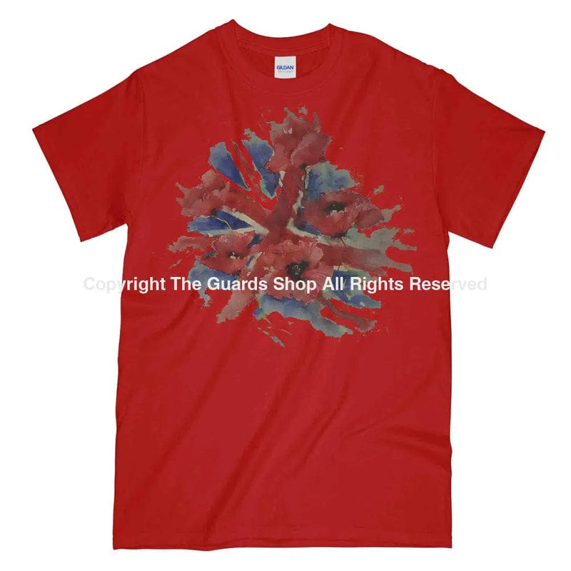 POPPIES ON UNION FLAG Watercolour Printed T-Shirt
