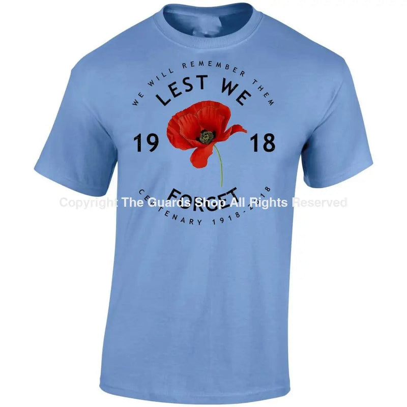 Poppy Lest We Forget Centenary Printed T-Shirt Small - 34/36’ / Carolina Blue T-Shirt