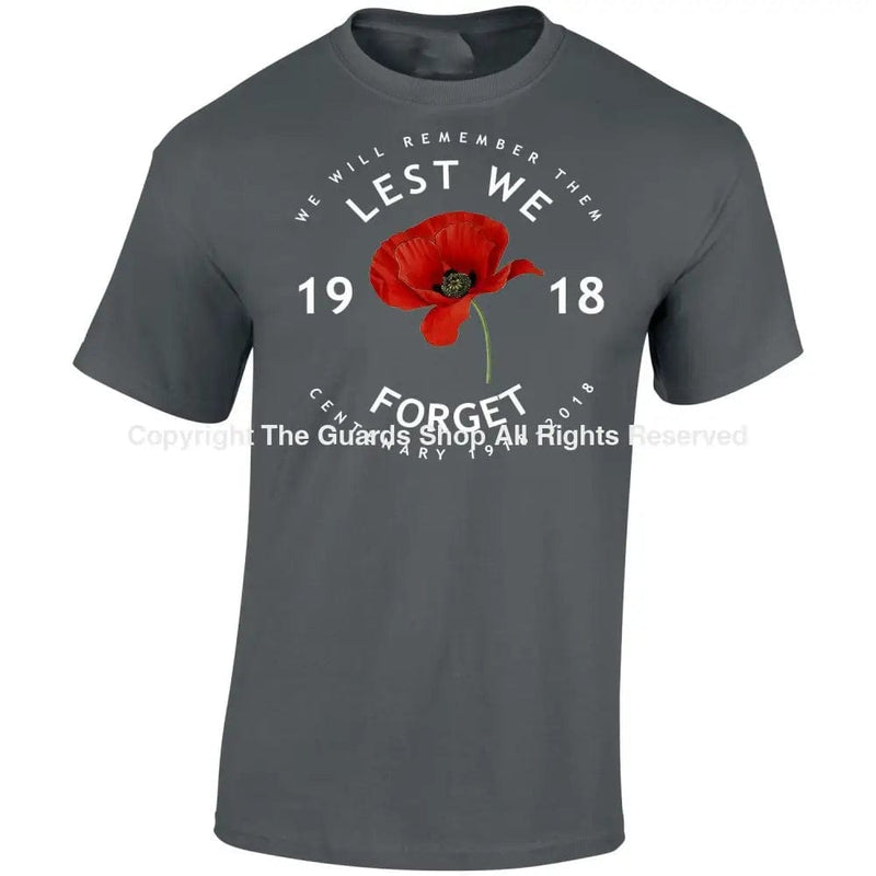 Poppy Lest We Forget Centenary Printed T-Shirt Small - 34/36’ / Charcoal T-Shirt