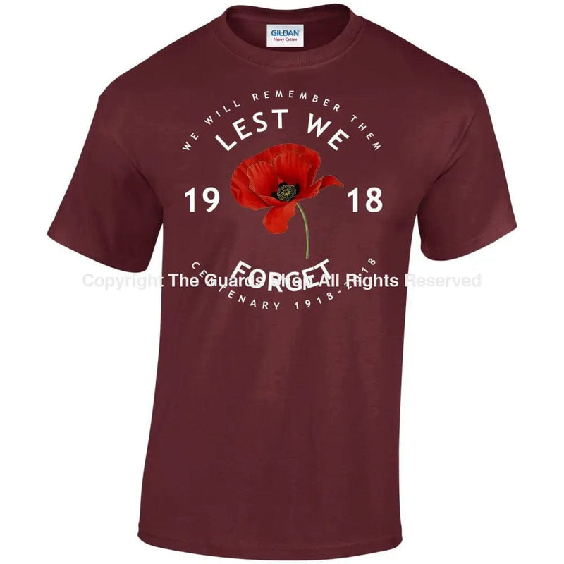 Poppy Lest We Forget Centenary Printed T-Shirt Small - 34/36’ / Maroon T-Shirt