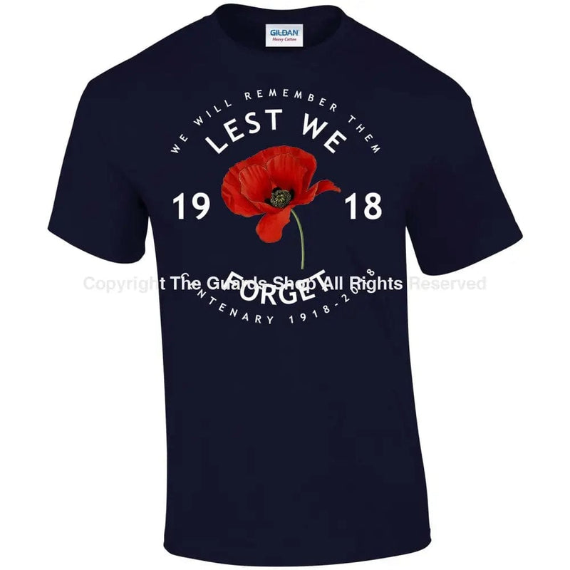 Poppy Lest We Forget Centenary Printed T-Shirt Small - 34/36’ / Navy Blue T-Shirt