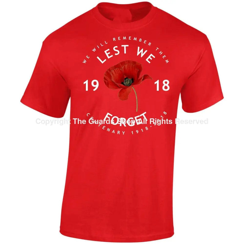 Poppy Lest We Forget Centenary Printed T-Shirt Small - 34/36’ / Red T-Shirt