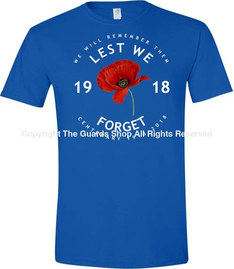 Poppy Lest We Forget Centenary Printed T-Shirt Small - 34/36’ / Royal Blue T-Shirt