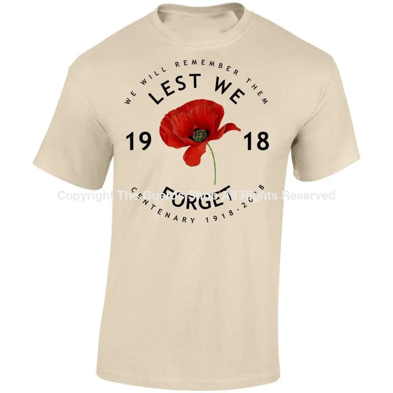 Poppy Lest We Forget Centenary Printed T-Shirt Small - 34/36’ / Sand T-Shirt
