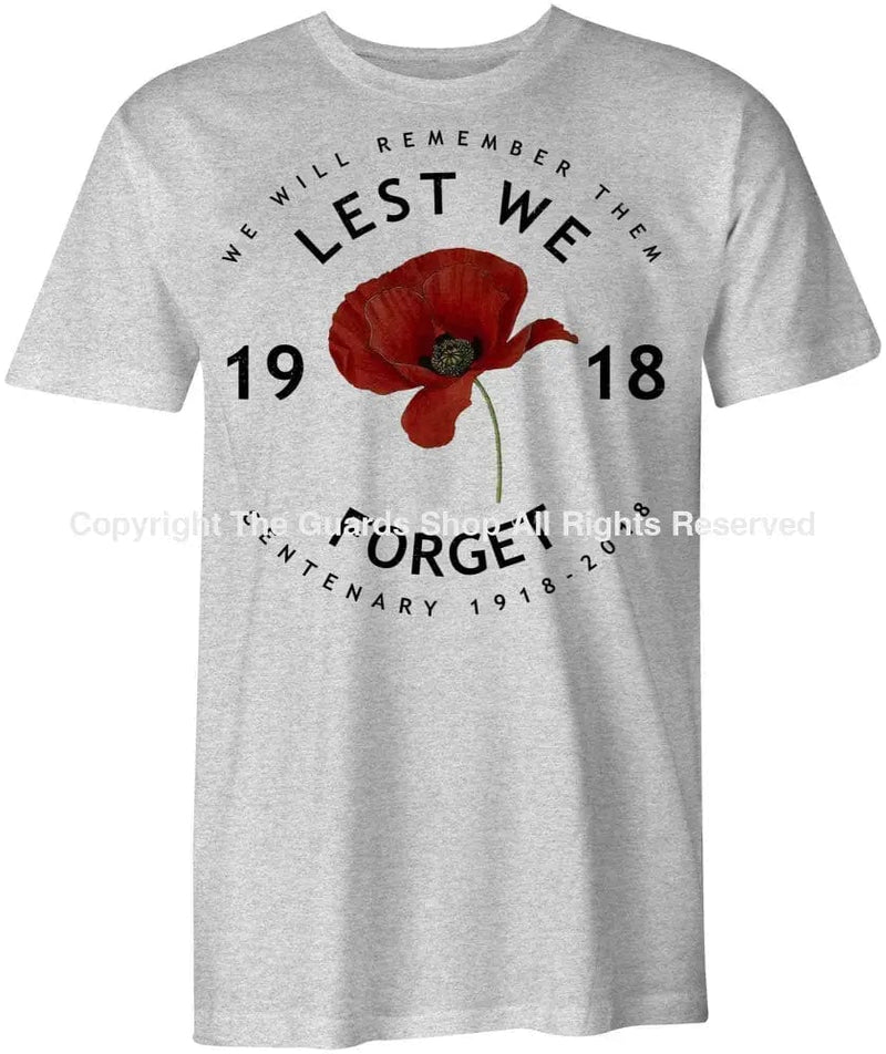 Poppy Lest We Forget Centenary Printed T-Shirt Small - 34/36’ / Sports Grey T-Shirt