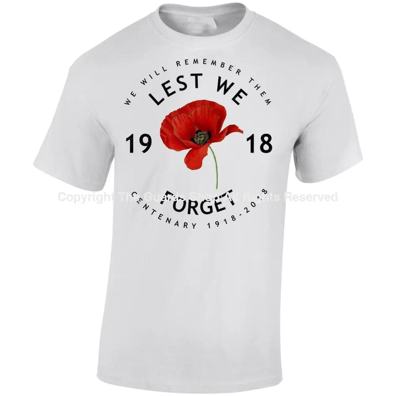 Poppy Lest We Forget Centenary Printed T-Shirt Small - 34/36’ / White T-Shirt