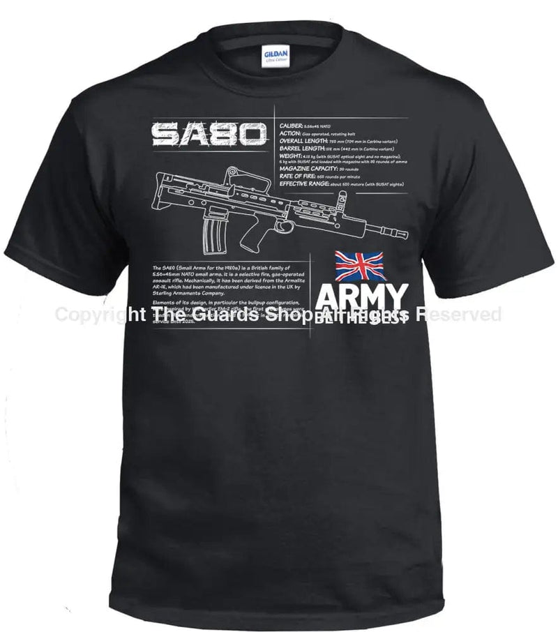 Sa80 British Army Rifle Spec Printed T-Shirt Small 34/36’ / Black
