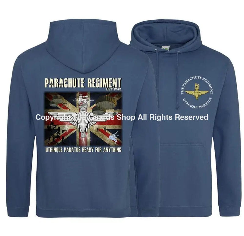 The Paras ’Ready For Anything’ Double Side Printed Hoodie Xs - 34 Inch Chest / Air Force Blue