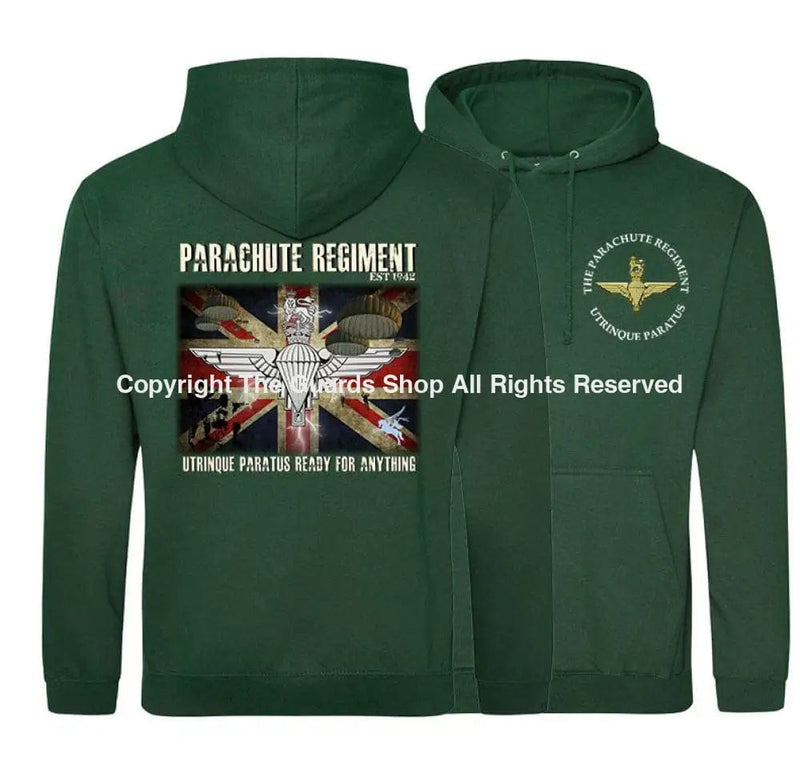 The Paras ’Ready For Anything’ Double Side Printed Hoodie Xs - 34 Inch Chest / Bottle Green
