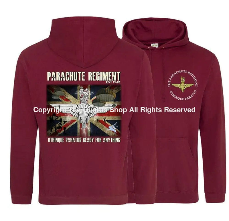 The Paras ’Ready For Anything’ Double Side Printed Hoodie Xs - 34 Inch Chest / Burgundy (Armed
