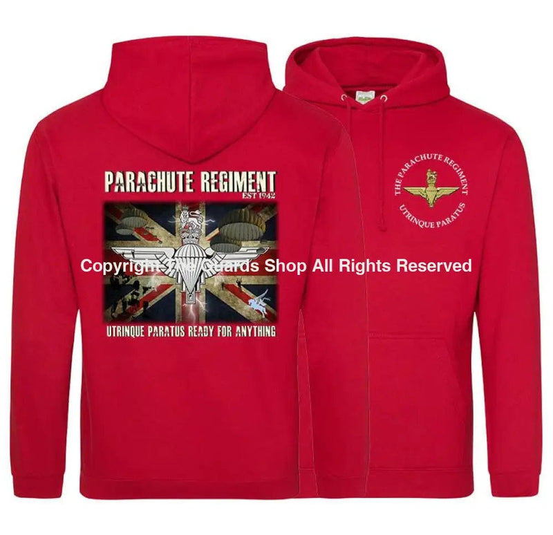 The Paras ’Ready For Anything’ Double Side Printed Hoodie Xs - 34 Inch Chest / Fire Red (Armed