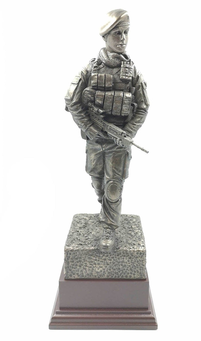 Female British Soldier on Patrol Cold cast Bronze Statue