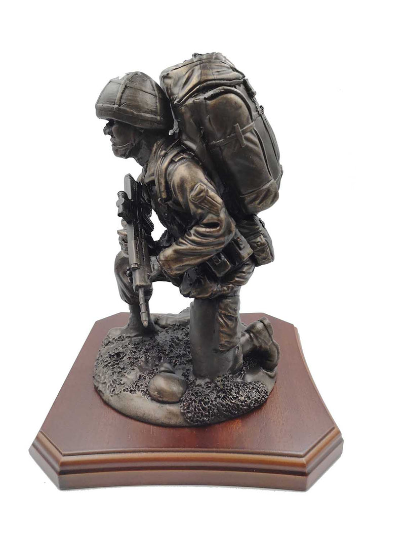 British Soldier Kneeling with Beret or Helmet Cold Cast Bronze Figurine