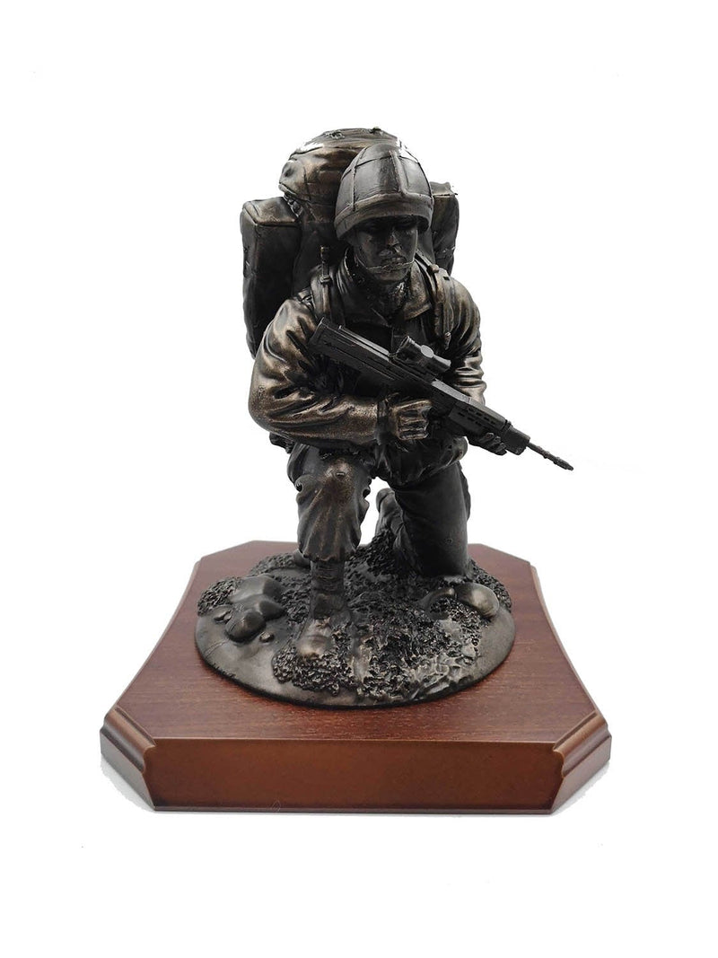 British Soldier Kneeling with Beret or Helmet Cold Cast Bronze Figurine